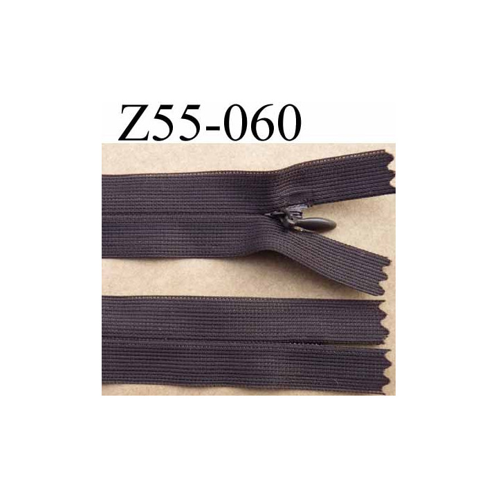 fermeture zip à glissière invisible longueur 55 cm couleur marron non séparable largeur 2.5 cm glissière nylon largeur  4.2 mm 
