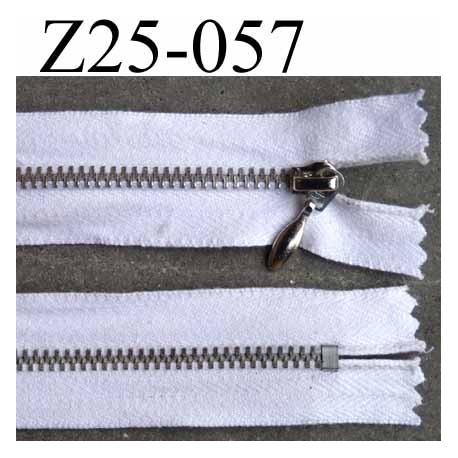 fermeture zip à glissière longueur 25 cm couleur blanc en coton non séparable largeur 3 cm glissière métal alu largeur 5 mm