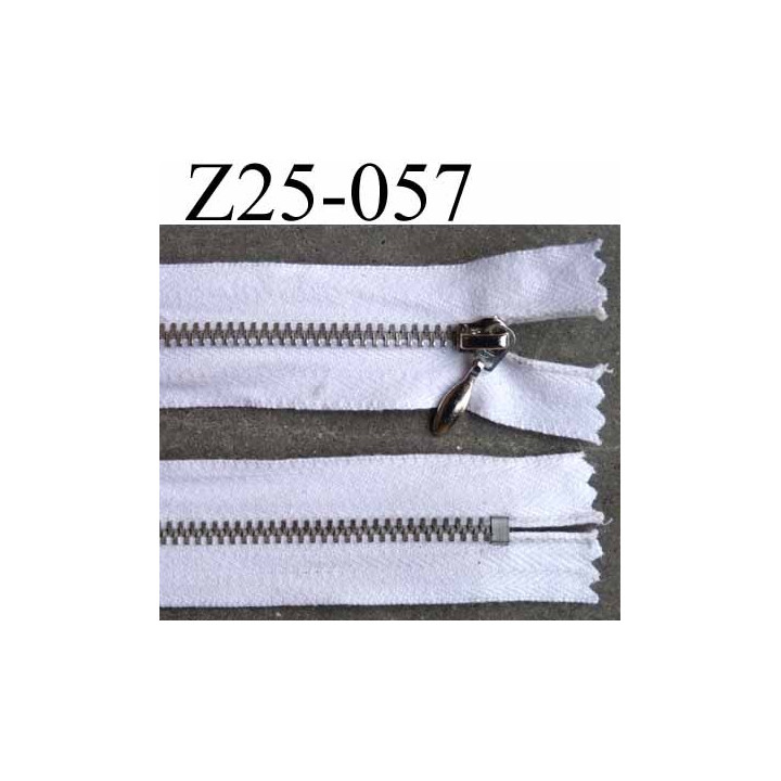 fermeture zip à glissière  longueur 25 cm couleur blanc en coton non séparable largeur 3 cm glissière métal alu largeur 5 mm