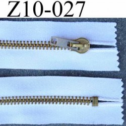 fermeture zip glissière métal  longueur 10 cm couleur blanc  non séparable zip métal 6 mm doré curseur bichromaté largeur 3.5 cm