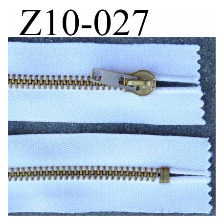 fermeture zip glissière métal longueur 10 cm couleur blanc non séparable zip métal 6 mm doré curseur bichromaté largeur 3.5 cm