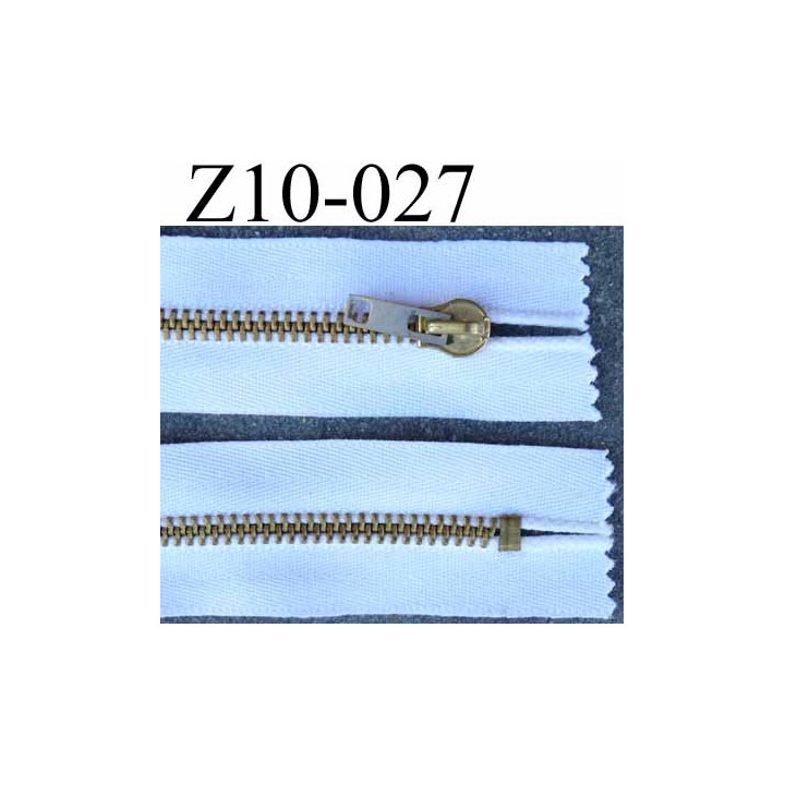 fermeture zip glissière métal  longueur 10 cm couleur blanc  non séparable zip métal 6 mm doré curseur bichromaté largeur 3.5 cm