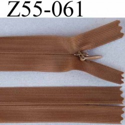 fermeture zip à glissière invisible longueur 55 cm couleur marron  non séparable largeur 2.5 cm glissière nylon largeur  4.2 mm 