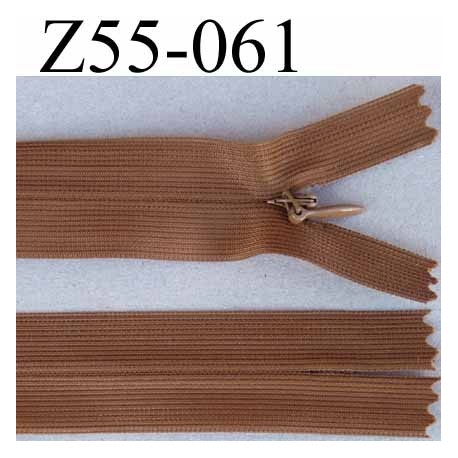 fermeture zip à glissière invisible longueur 55 cm couleur marron non séparable largeur 2.5 cm glissière nylon largeur 4.2 mm 