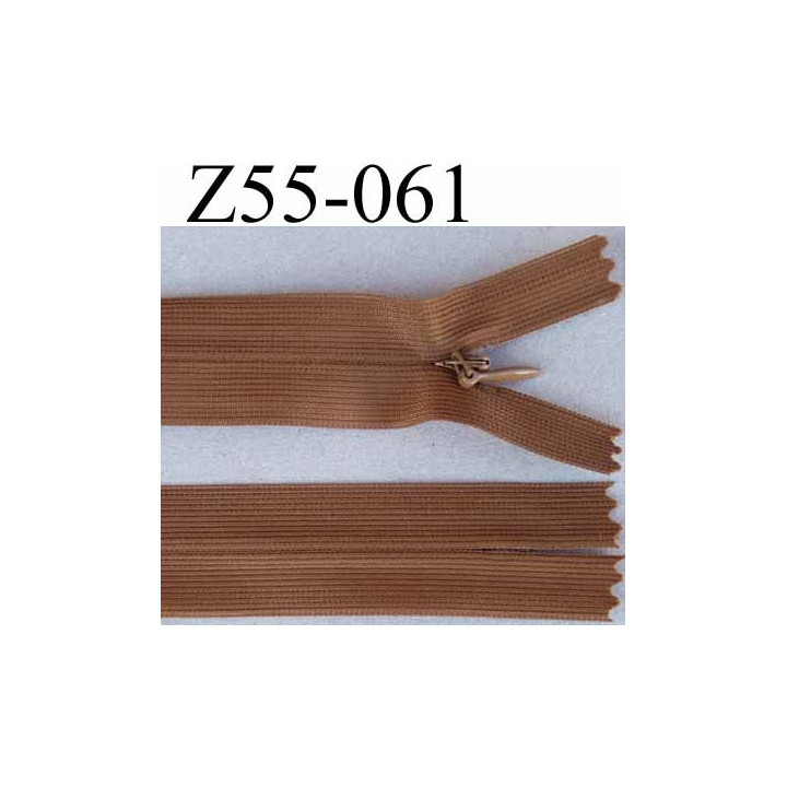 fermeture zip à glissière invisible longueur 55 cm couleur marron  non séparable largeur 2.5 cm glissière nylon largeur  4.2 mm 