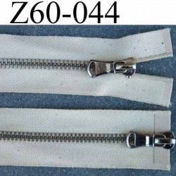 fermeture zip  longueur 60 cm couleur écru chiné non séparable double curseur zip métal largeur 2.8 cm largeur du zip 4.5 mm