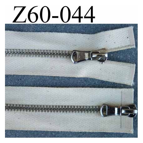 fermeture zip longueur 60 cm couleur écru chiné non séparable double curseur zip métal largeur 2.8 cm largeur du zip 4.5 mm