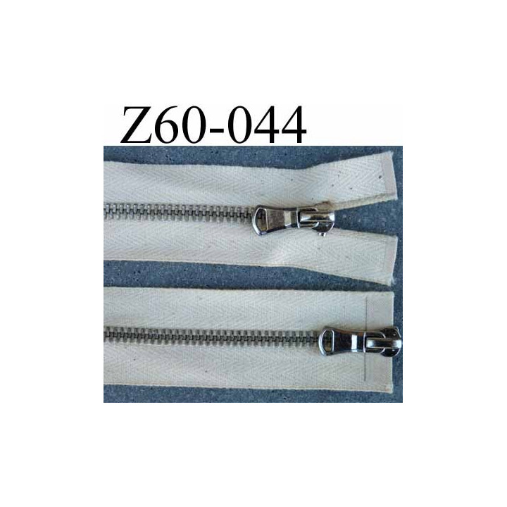 fermeture zip  longueur 60 cm couleur écru chiné non séparable double curseur zip métal largeur 2.8 cm largeur du zip 4.5 mm