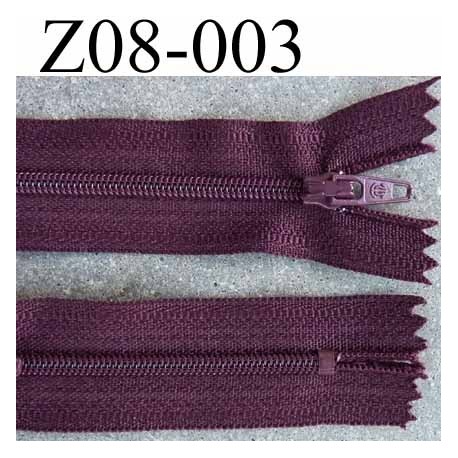 fermeture zip à glissière longueur 8 cm couleur prune non séparable largeur 2.7 cm glissière nylon largeur 4 mm