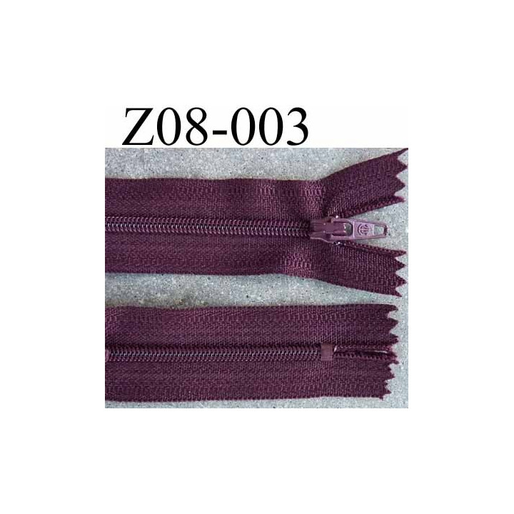 fermeture zip à glissière longueur 8 cm couleur prune non séparable largeur 2.7 cm glissière nylon largeur 4 mm