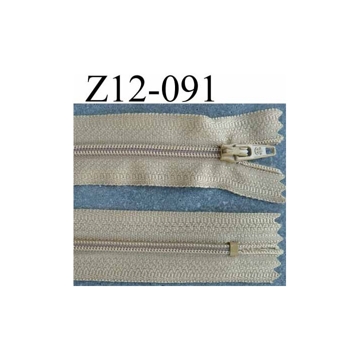 fermeture zip à glissière longueur 12 cm couleur  beige kaki non séparable largeur 2.6 cm glissière nylon largeur du zip 4 mm