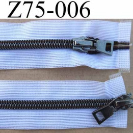 fermeture invisible longueur 75 cm  blanc et noir non séparable double curseur métal  largeur 3 cm largeur du zip nylon 6 mm