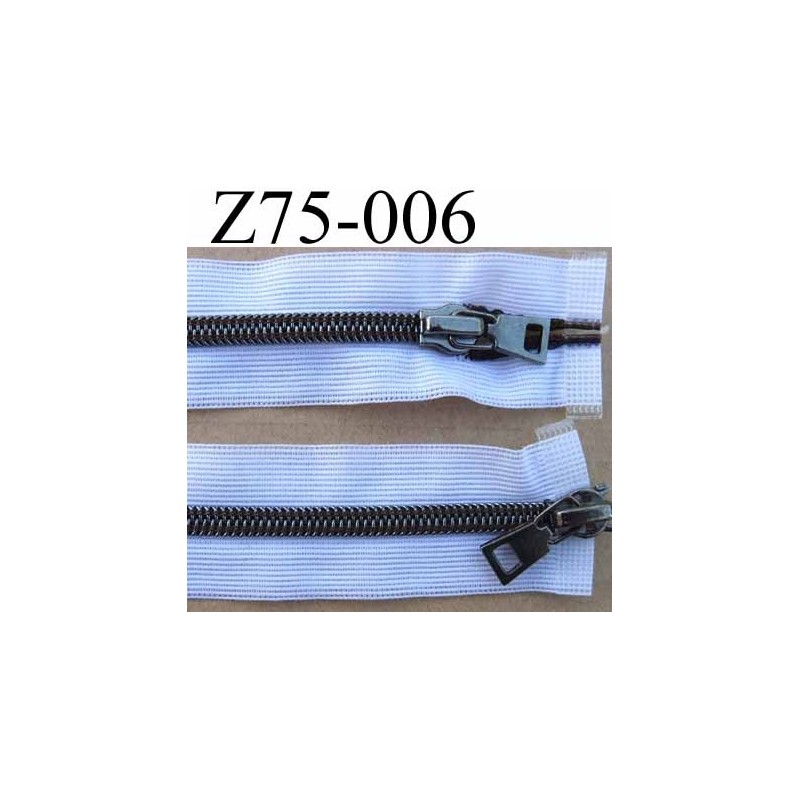 fermeture invisible longueur 75 cm blanc et noir non séparable double  curseur métal largeur 3 cm largeur du zip nylon 6 mm - mercerie-extra