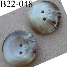 Bouton 22 mm couleur marron beige ivoire marbré brillant  2 trous épaisseur 7 mm  diamètre 22 millimètres