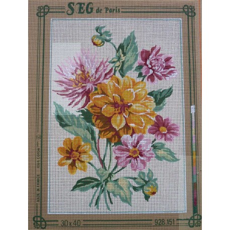 canevas 30X40 marque SEG DE PARIS thème bouquet de fleurs dimennsion 30 centimètres par 40 centimètres 100 % coton