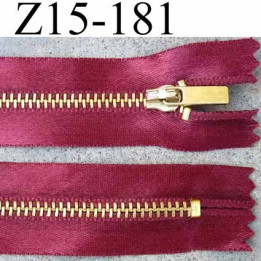 fermeture zip à glissière longueur 15 cm couleur bordeaux satin  non séparable largeur 2.8 cm glissière métal largeur zip 4.5 mm