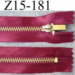 fermeture zip à glissière longueur 15 cm couleur bordeau satin  non séparable largeur 2.8 cm glissière métal largeur zip 4.5 mm