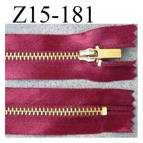 fermeture zip à glissière longueur 15 cm couleur bordeau satin non séparable largeur 2.8 cm glissière métal largeur zip 4.5 mm