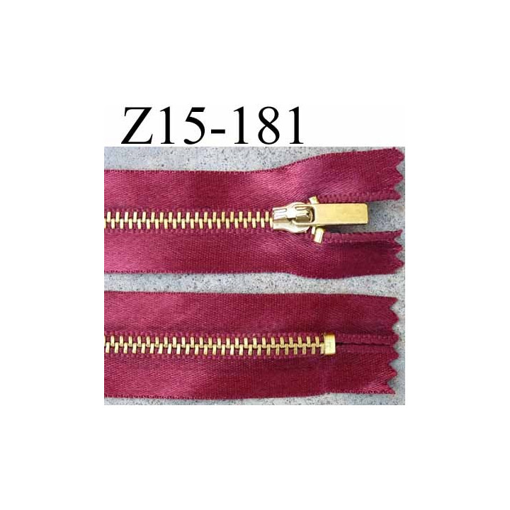 fermeture zip à glissière longueur 15 cm couleur bordeaux satin  non séparable largeur 2.8 cm glissière métal largeur zip 4.5 mm