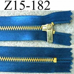 fermeture zip à glissière longueur 15 cm couleur bleu satin  non séparable largeur 2.8 cm glissière métal largeur zip 4.5 mm