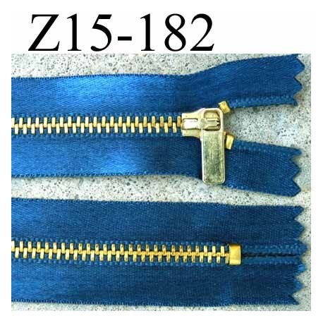 fermeture zip à glissière longueur 15 cm couleur bleu satin non séparable largeur 2.8 cm glissière métal largeur zip 4.5 mm