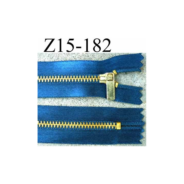 fermeture zip à glissière longueur 15 cm couleur bleu satin  non séparable largeur 2.8 cm glissière métal largeur zip 4.5 mm