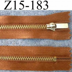 fermeture zip à glissière longueur 15 cm couleur bronze satin  non séparable largeur 2.8 cm glissière métal largeur zip 4.5 mm