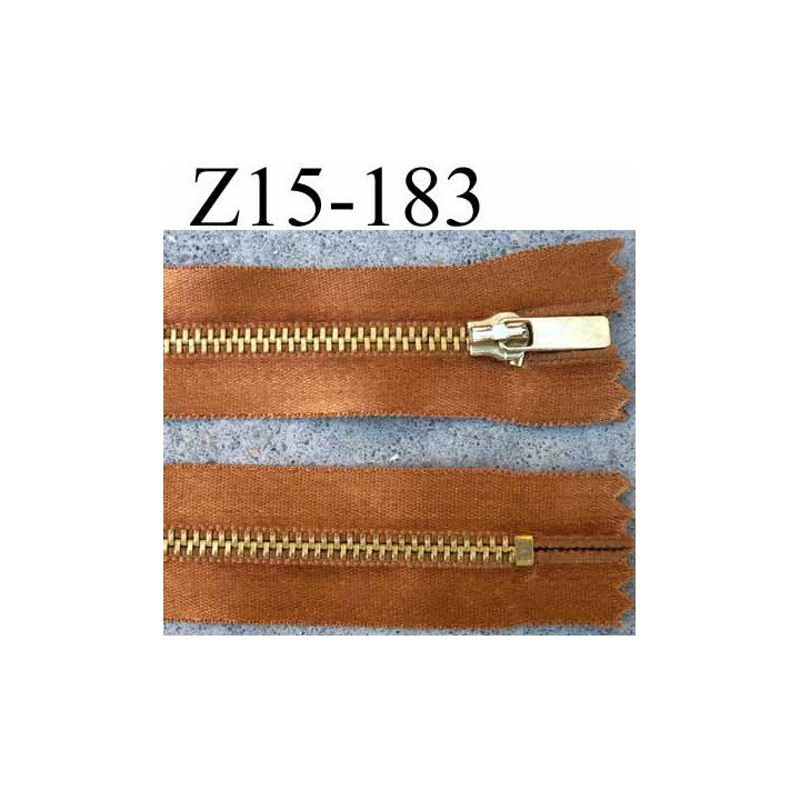 fermeture zip à glissière longueur 15 cm couleur bronze satin  non séparable largeur 2.8 cm glissière métal largeur zip 4.5 mm