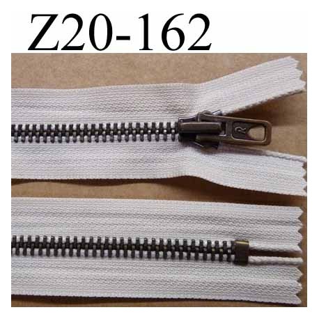 fermeture zip à glissière métal laiton longueur 20 cm couleur crème écru non séparable largeur 3 cm largeur glissière 6 mm