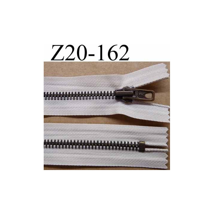 fermeture zip à glissière métal laiton longueur 20 cm couleur crème écru non séparable largeur 3 cm largeur glissière 6 mm