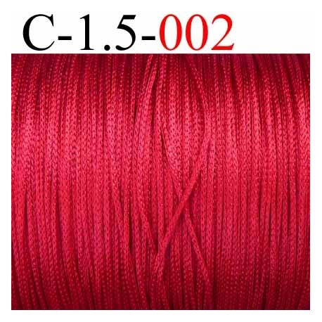 Cordon en viscose très très solide style tressé couleur rouge lumineux très brillant souple diamètre 1.5 mm prix au mètre