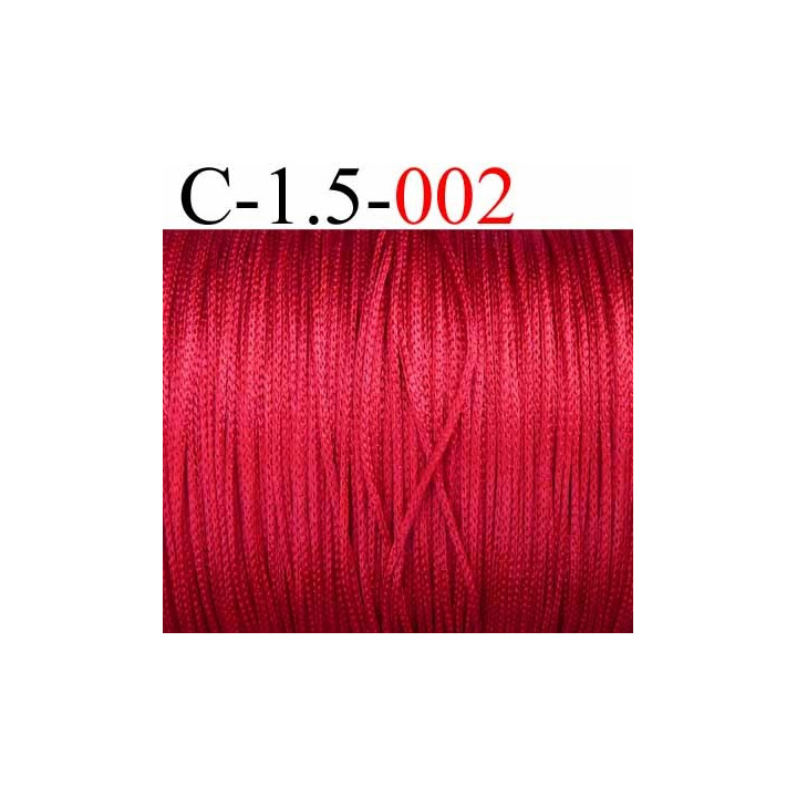 Cordon en viscose très très solide style tressé couleur rouge lumineux très brillant souple diamètre 1.5 mm prix au mètre