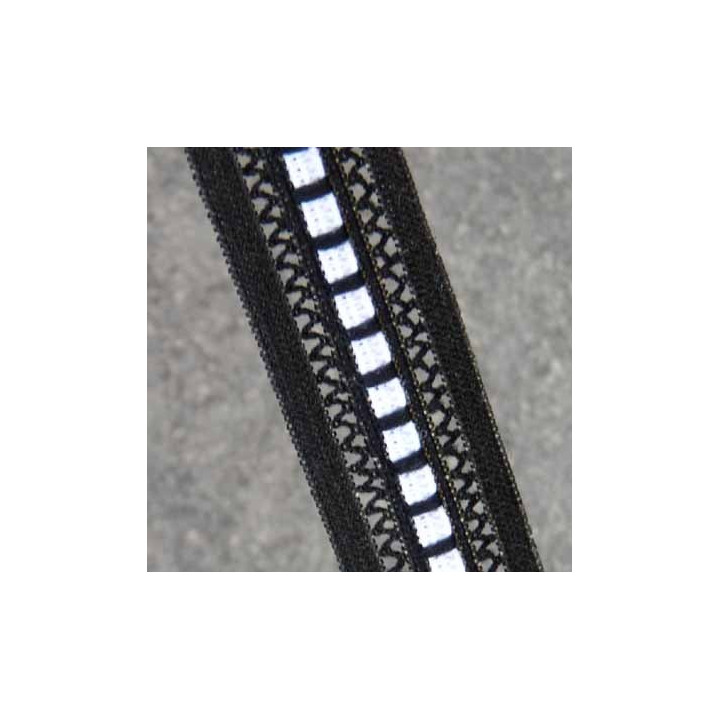 élastique picot plat avec de la dentelle à l'intérieur couleur noir et blanc  largeur 18 mm élasticité 120 % prix au mètre