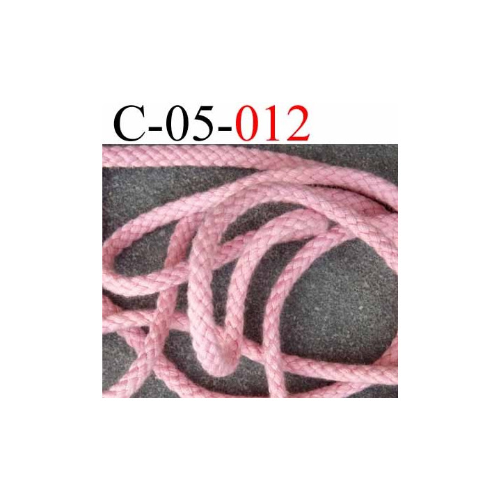 cordon en coton couleur rose  solide diamètre 5 mm prix au mètre