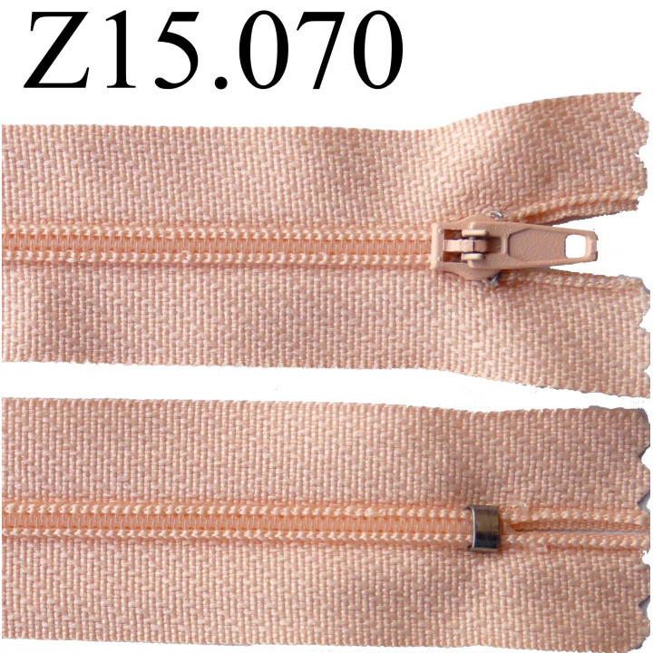 fermeture éclair 15 cm couleur rose saumon  zip nylon non séparable  