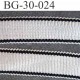 tresse rayé Ruban gallon 68 % visc 13 % acry et 10 % poly couleur blanc cassé écru et noir largeur 30 mm pris au mètre