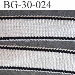 tresse rayé Ruban gallon 68 % visc 13 % acry et 10 % poly couleur blanc cassé écru et noir  largeur 30 mm  pris au mètre