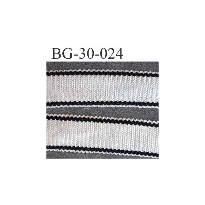 tresse rayé Ruban gallon 68 % visc 13 % acry et 10 % poly couleur blanc cassé écru et noir  largeur 30 mm  pris au mètre