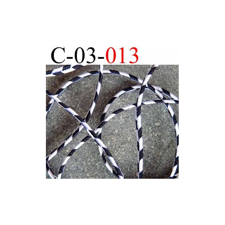 cordon synthétique très très solide superbe couleur noir et blanc largeur 3 mm épaisseur 1 mm prix au mètre