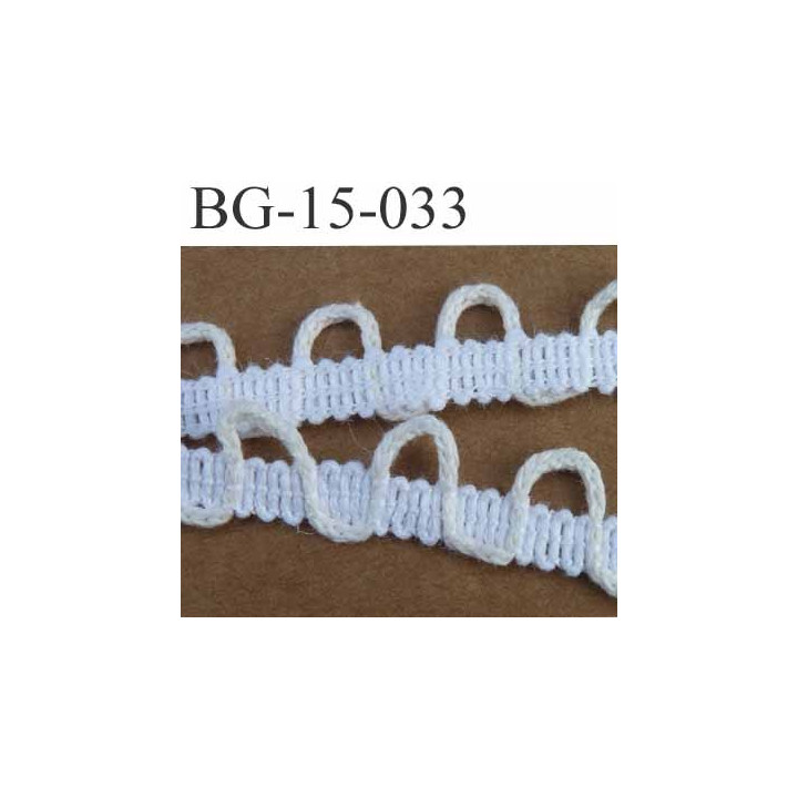 biais  coton galon ruban dentelle boucle boutonnière couleur blanc et boucle écru clair largeur 15 mm 