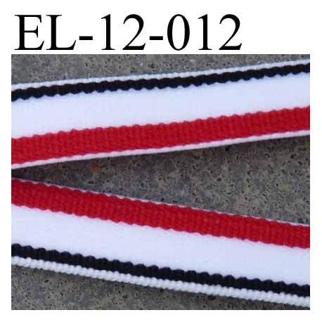 élastique plat largeur 12 mm couleur rouge blanc et noir très belle qualité prix au mètre