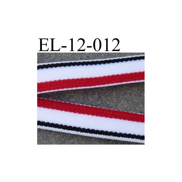 élastique plat largeur 12 mm couleur rouge blanc et noir très belle qualité doux et très solide prix au mètre