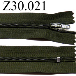 fermeture éclair 30 cm couleur kaki foncé  zip nylon non séparable 