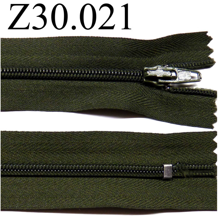 fermeture éclair 30 cm couleur kaki foncé  zip nylon non séparable 