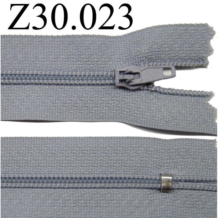 fermeture éclair 30 cm couleur gris  zip nylon non séparable  