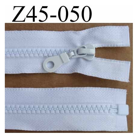 fermeture zip blanche longueur 45 cm couleur blanc séparable largeur 3.2 cm largeur du zip moulé spirale 6 mm curseur métal