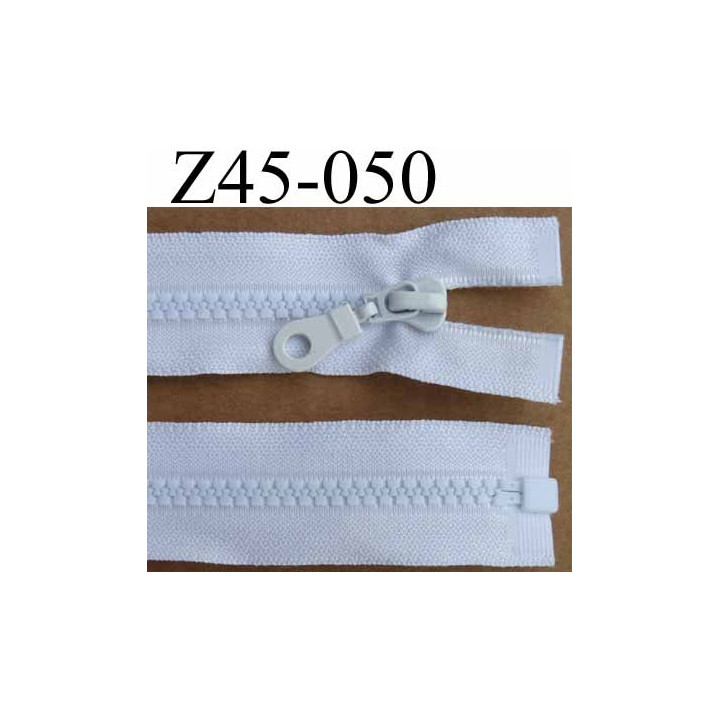 fermeture zip  blanche longueur 45 cm couleur blanc séparable largeur 3.2 cm largeur du zip moulé spirale 6 mm curseur métal