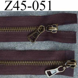 fermeture 45 cm marron double curseur largeur 3.2 cm  non séparable zip métal laiton largeur 6 mm
