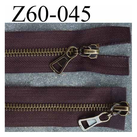 fermeture 60 cm marron double curseur largeur 3.2 cm non séparable zip métal laiton largeur 6 mm