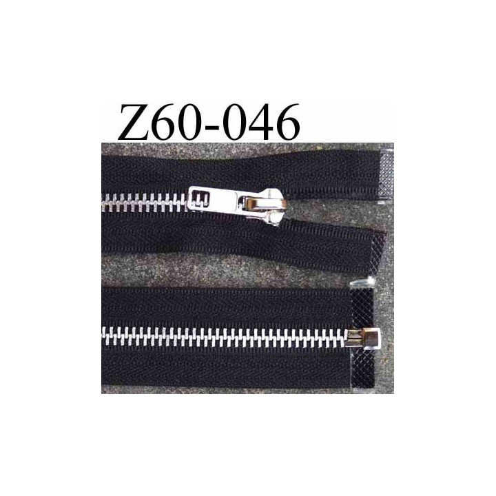 fermeture zip à glissière métal  longueur 60 cm couleur noir séparable zip métal largeur 3.2 cm largeur glissière 6 mm